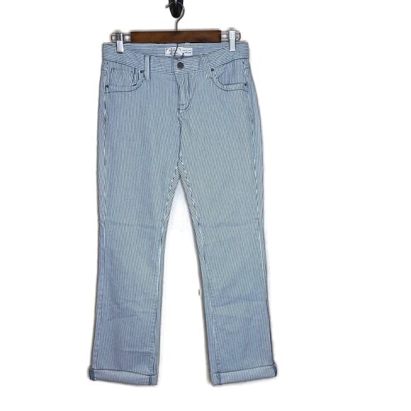 women's x small xs denim slacks pants trousers Old Navy blue white stripe - Picture 1 of 12